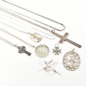 COLLECTION OF SILVER RELIGIOUS PENDANT NECKLACES & NECKLACE PENDANTS