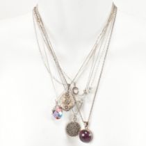 ASSORTED SILVER & GEM SET PENDANT NECKLACES