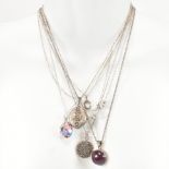 ASSORTED SILVER & GEM SET PENDANT NECKLACES