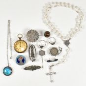 COLLECTION OF SILVER JEWELLERY INCLUDING MELTIS FOB WATCH