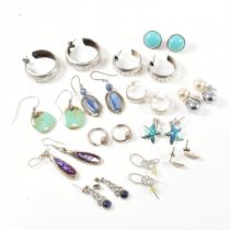 COLLECTION OF SILVER & GEM SET EARRINGS