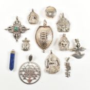 COLLECTION OF 925 SILVER & WHITE METAL PENDANTS