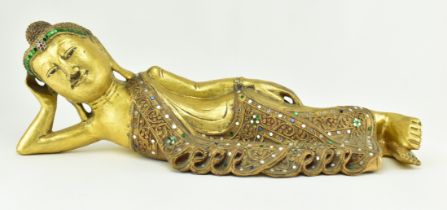 CARVED WOODEN GOLD PAINTED THAI RECLINING BUDDHA