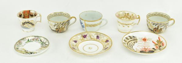 COLLECTION OF FIVE REGENCY & LATER TEACUPS AND THREE SAUCERS