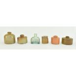 COLLECTION OF VICTORIAN STONEWARE INKWELLS & ONE GLASS