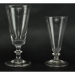 TWO 18TH CENTURY GLASS RUMMER ALE GLASSES WITH KNOP STEM