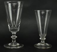 TWO 18TH CENTURY GLASS RUMMER ALE GLASSES WITH KNOP STEM