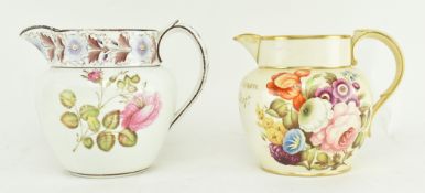TWO EARLY 19TH CENTURY PORCELAIN JUGS WITH FLORAL DECOR
