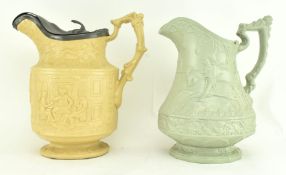 TWO EARLY-MID 19TH CENTURY RIDGWAY STONEWARE EWERS