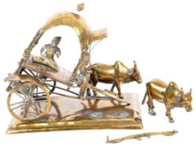 MID 20TH CENTURY BRASS DEITIES CART DIRAMA BUFFALO SHOWPIECE