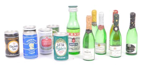 COLLECTION OF MINIATURE CHAMPAGNE BOTTLES & BEER CANS