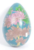 LARGE EARLY TO MID 20TH CENTURY VINTAGE CLOISONNE FLORAL EGG