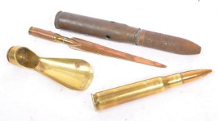 FOUR WWII & LATER COPPER & BRASS TRENCH ART SOUVENIRS ITEMS