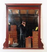 LARGE VICTORIAN MAHOGANY WOOD OVER MANTLE FRAMED MIRROR