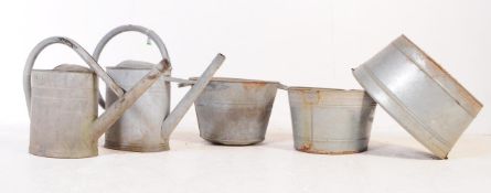 FIVE MID CENTURY GALVANISED BATH PLANTER & WATERING CANS