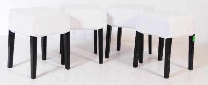 MATCHING SET OF FOUR IKEA 'NILS' EBONISED DENIM FABRIC STOOLS