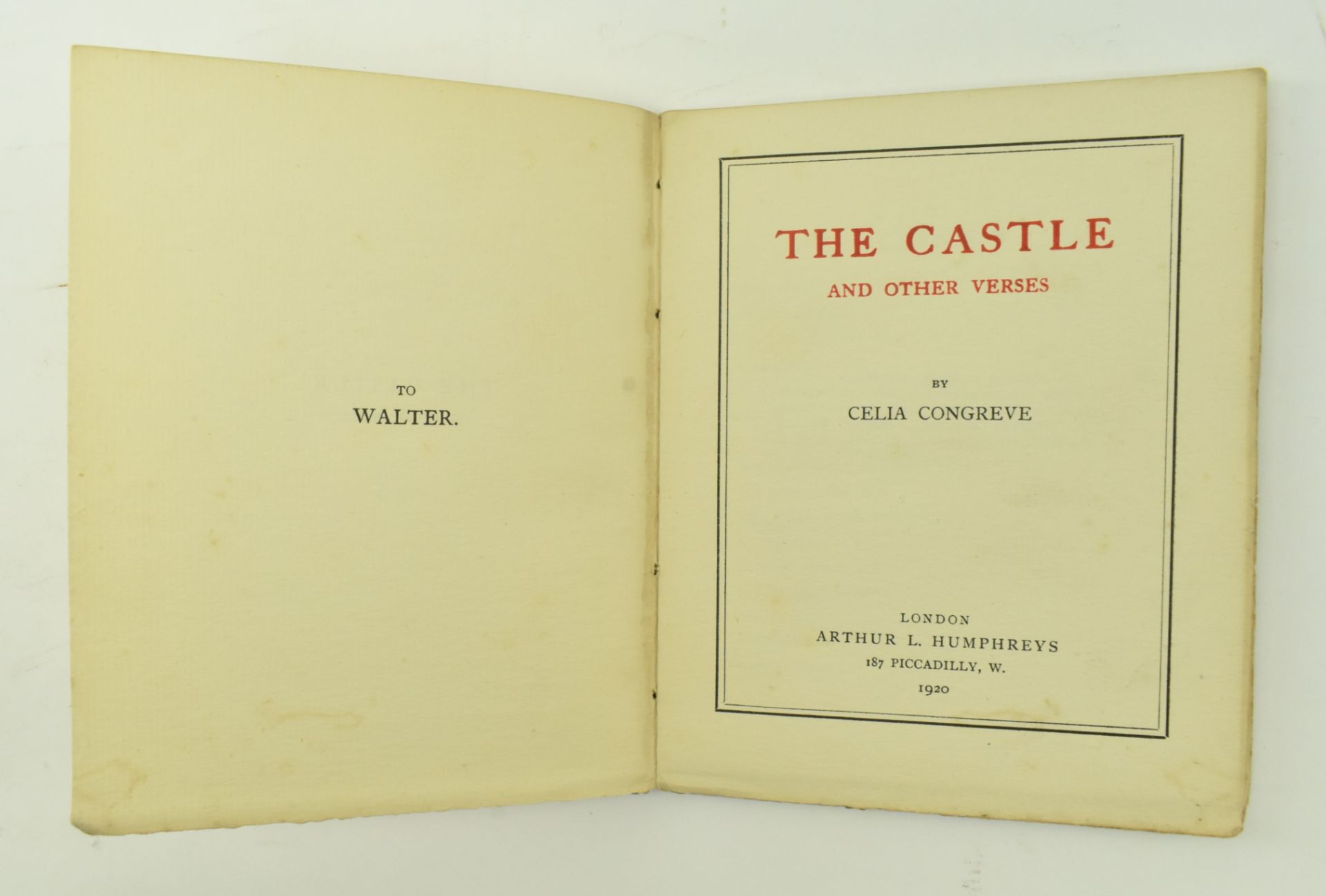 WWI INTEREST. CELIA CONGREVE PRESENTATION COPY OF THE CASTLE - Image 3 of 7