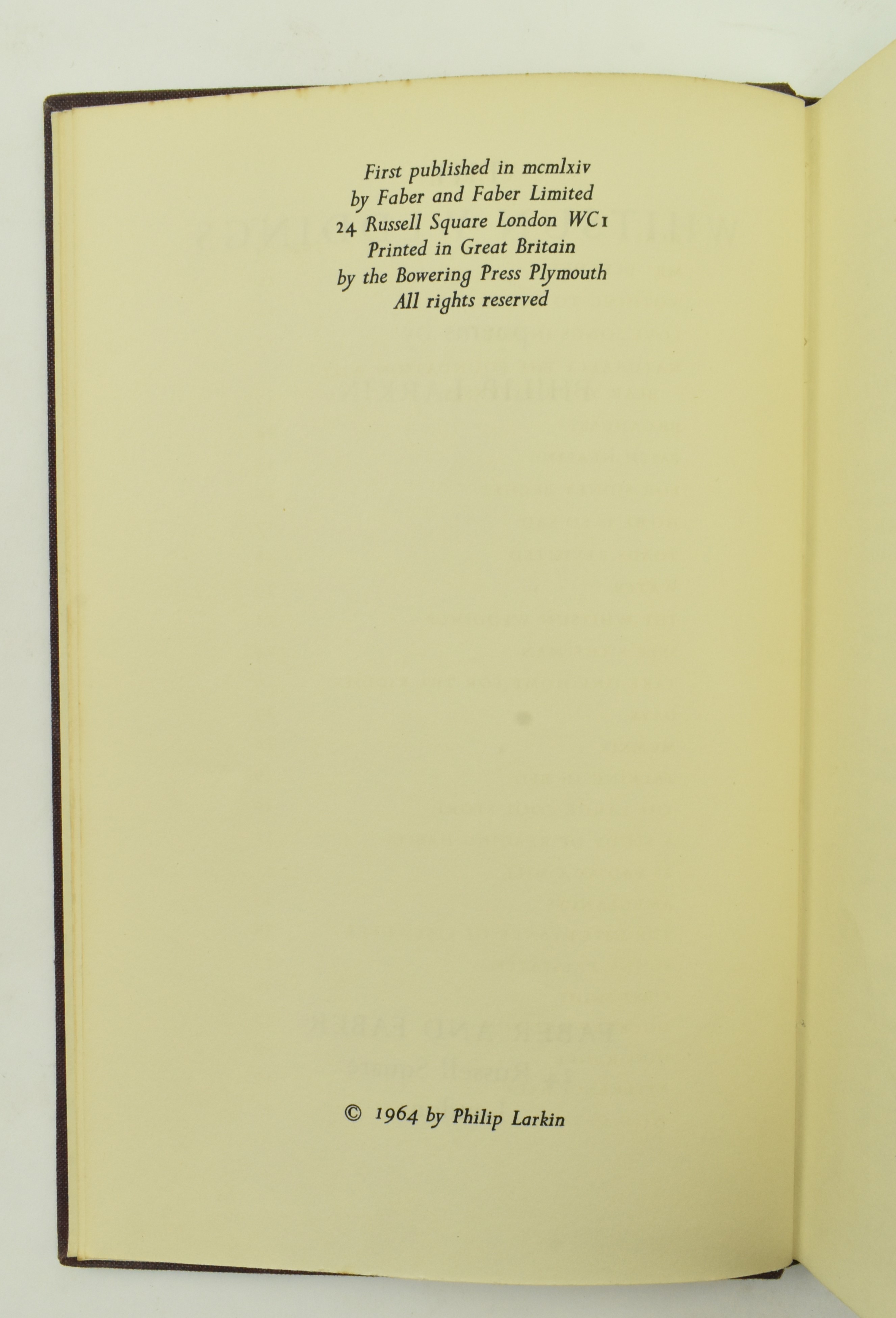 LARKIN, PHILIP. 1964 THE WHITSUN WEDDINGS IN DUST WRAPPER - Image 5 of 8