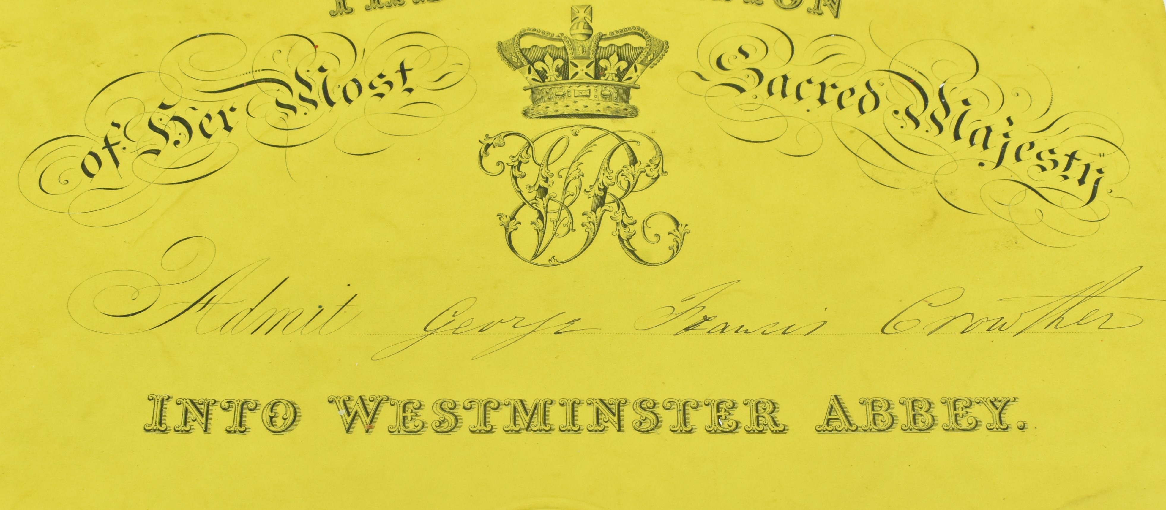 QUEEN VICTORIA - ORIGINAL QUEEN'S CORONATION INVITATION - Image 3 of 9