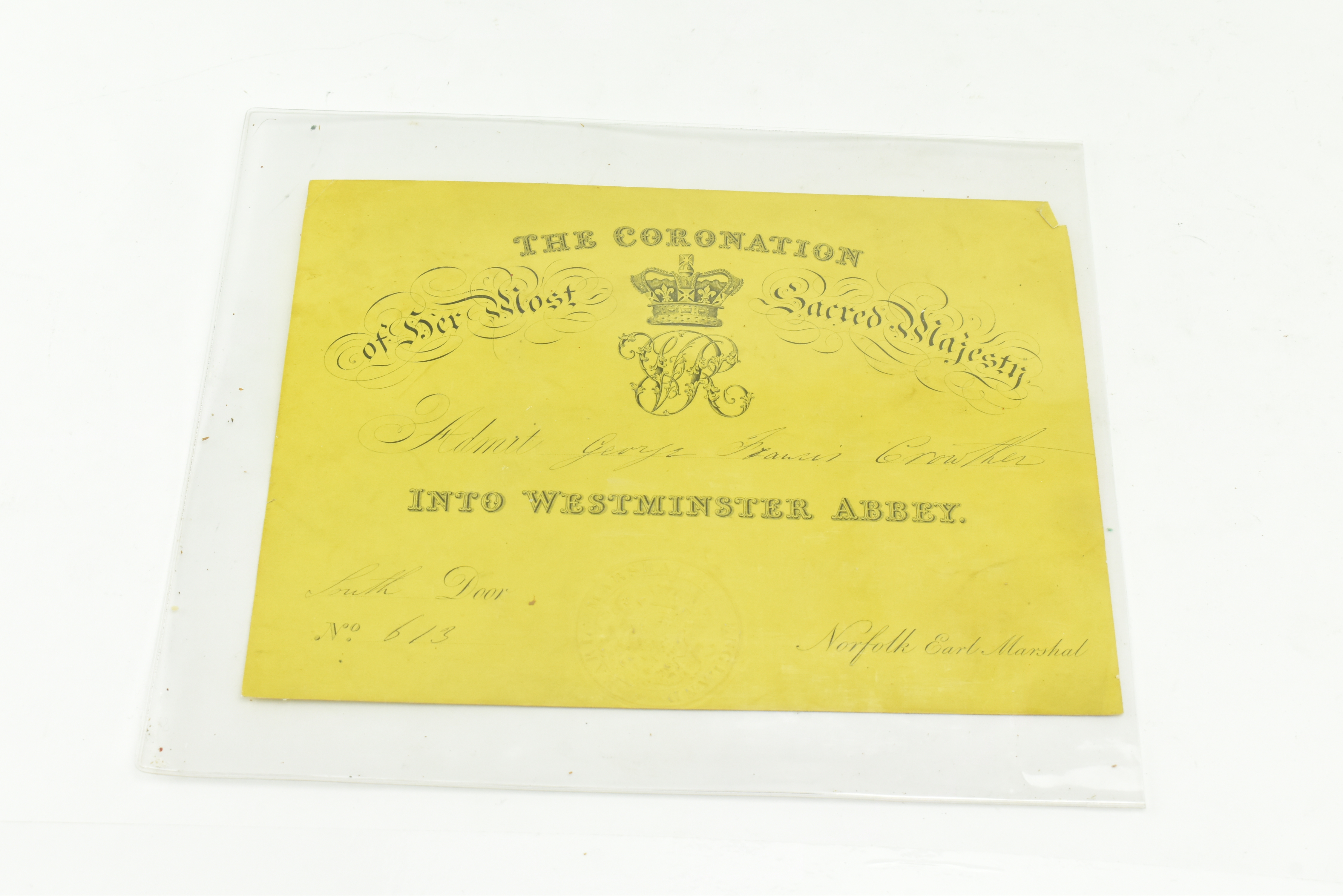 QUEEN VICTORIA - ORIGINAL QUEEN'S CORONATION INVITATION - Image 9 of 9