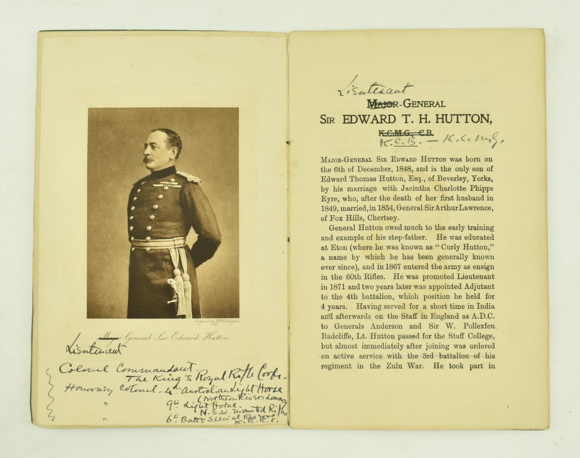 SIR EDWARD T. H. HUTTON BIOGRAPHY ANNOTATED BY LADY HUTTON - Image 2 of 7