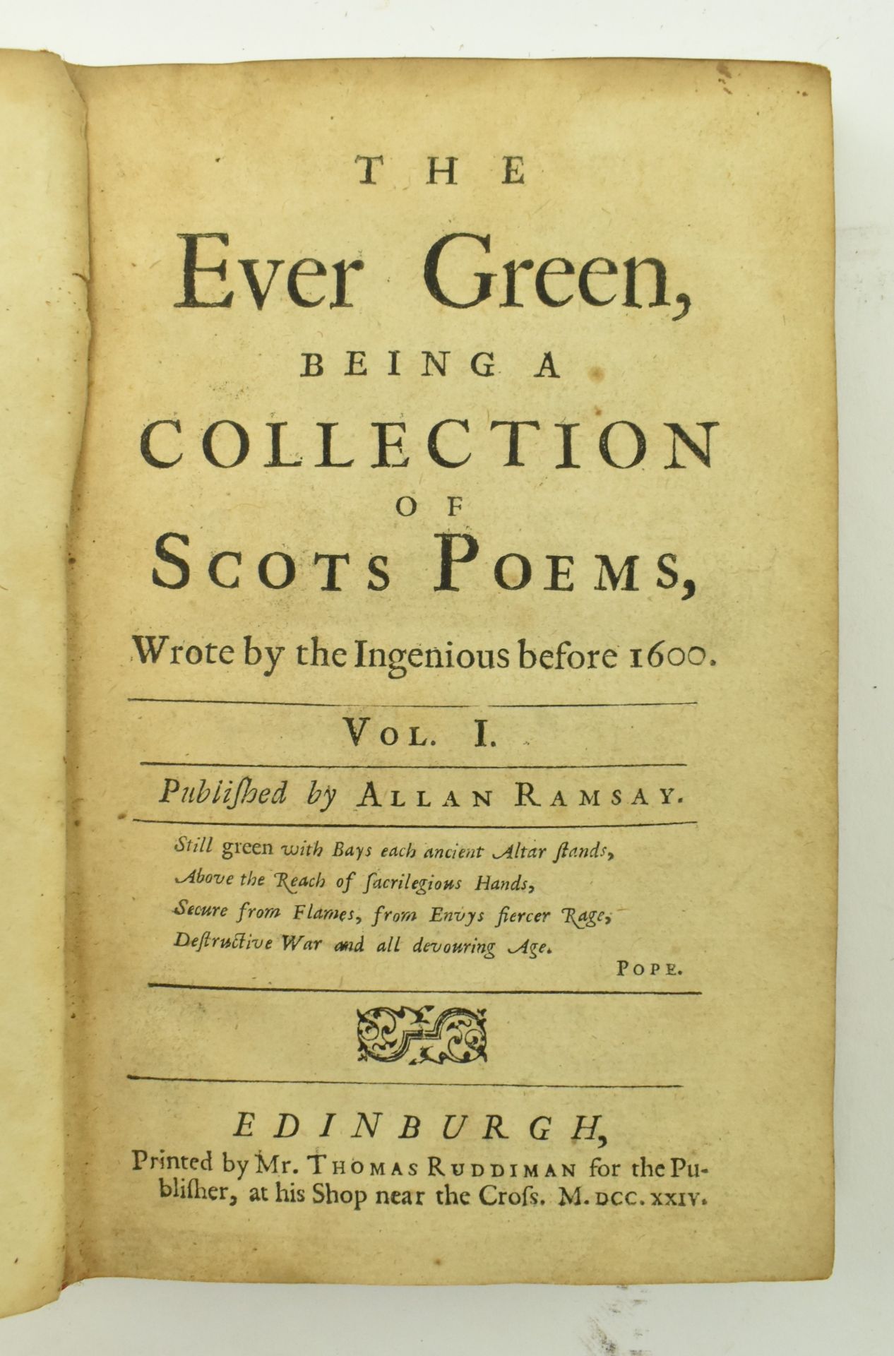 RAMSAY, ALLAN. 1724 THE EVER GREEN COLLECTION OF SCOTS POEMS - Image 3 of 9