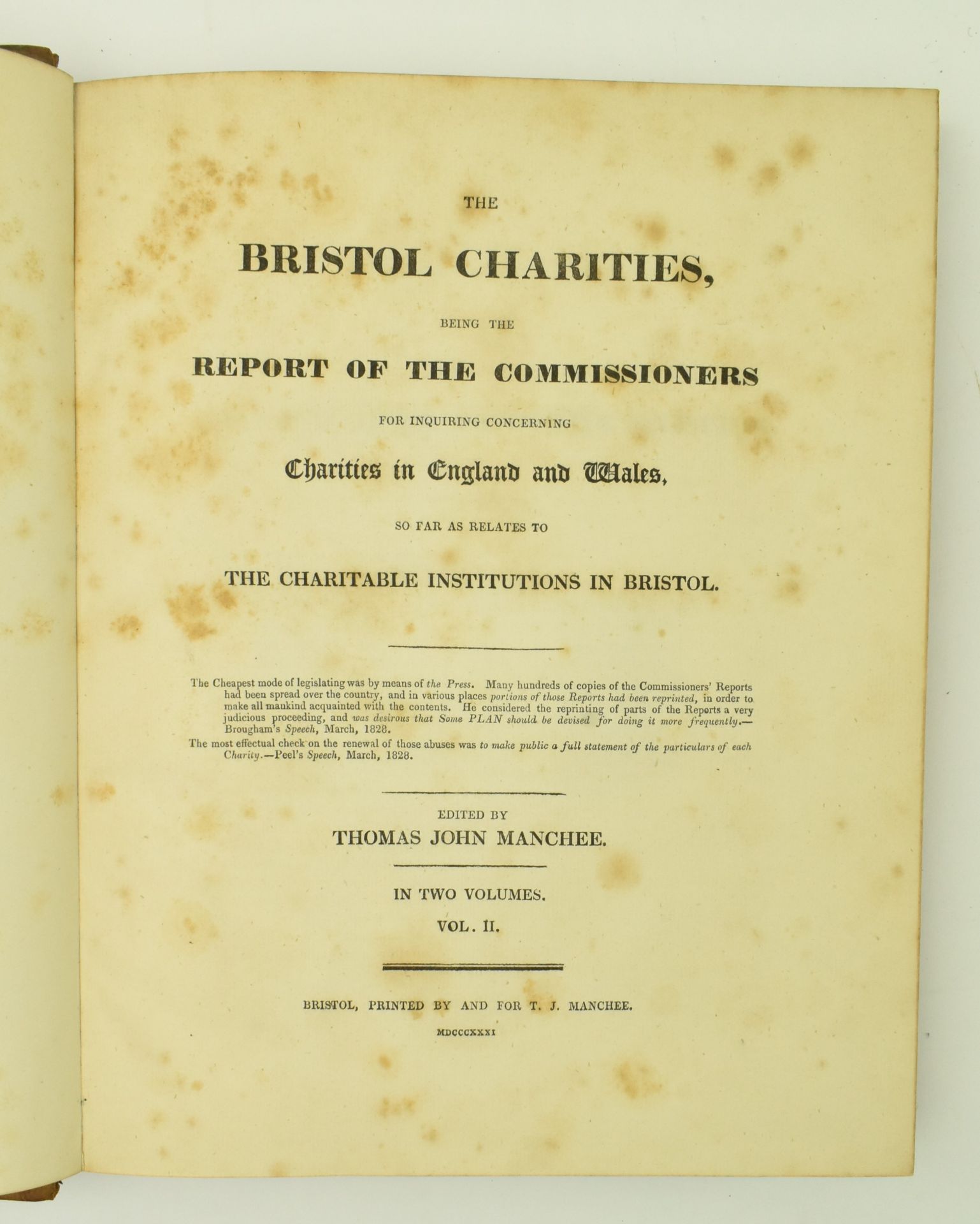 BRISTOL LOCAL INTEREST. 1831 THE BRISTOL CHARITIES IN TWO VOLS - Image 5 of 8