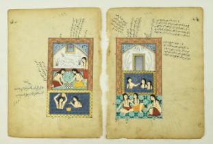 TWO CIRCA 19TH CENTURY ARABIC ILLUMINATED MANUSCRIPT LEAVES