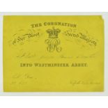 QUEEN VICTORIA - ORIGINAL QUEEN'S CORONATION INVITATION