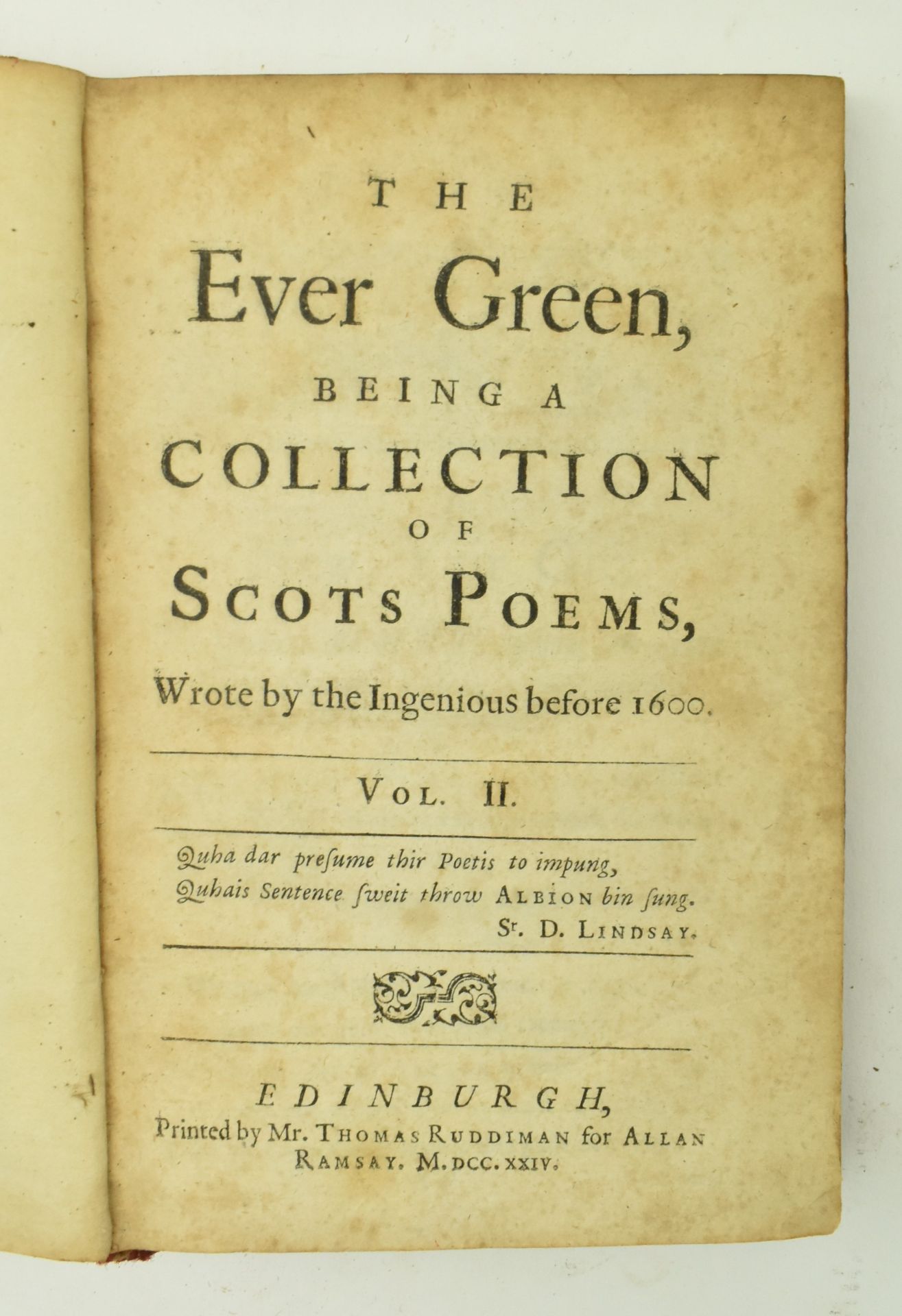 RAMSAY, ALLAN. 1724 THE EVER GREEN COLLECTION OF SCOTS POEMS - Image 7 of 9