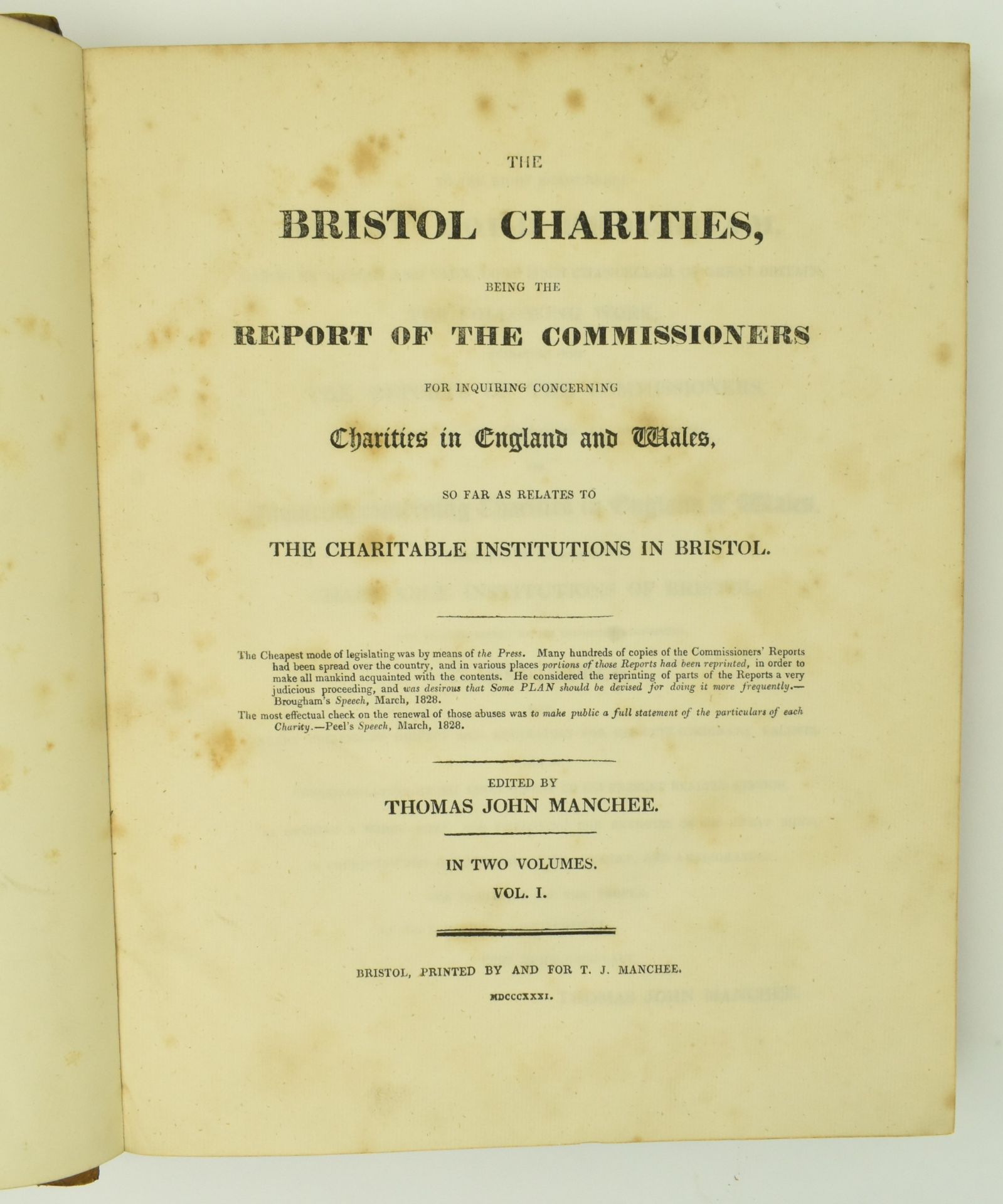 BRISTOL LOCAL INTEREST. 1831 THE BRISTOL CHARITIES IN TWO VOLS - Image 2 of 8