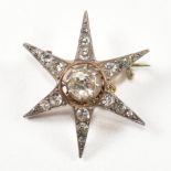 ANTIQUE SILVER & PASTE STAR BROOCH PIN