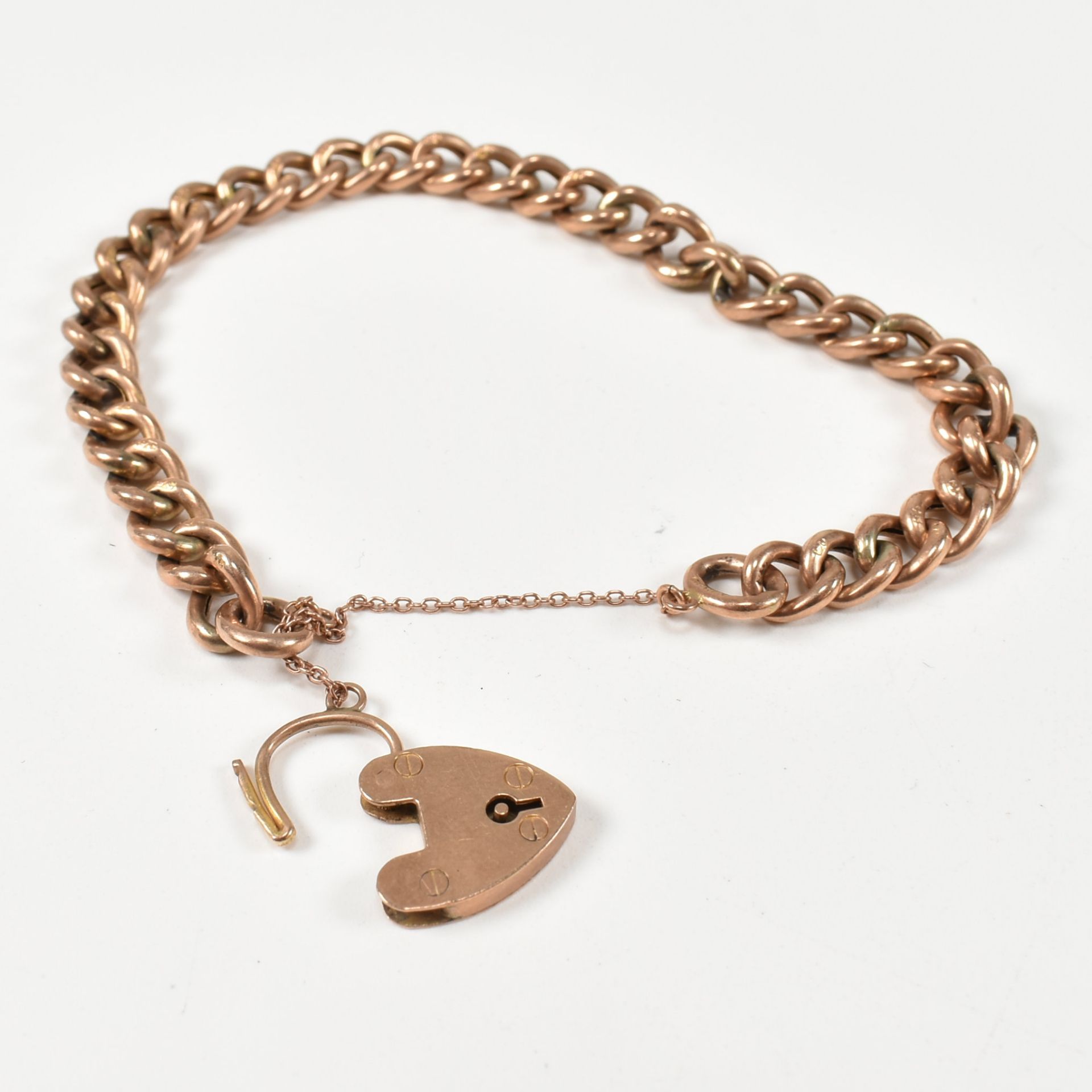 9CT ROSE GOLD HEART PADLOCK & CURB LINK CHAIN BRACELET - Image 2 of 6