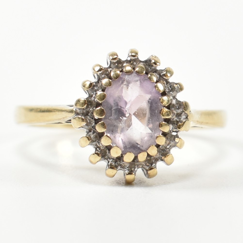 HALLMARKED 9CT GOLD DIAMOND & AMETHYST CLUSTER RING