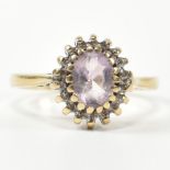 HALLMARKED 9CT GOLD DIAMOND & AMETHYST CLUSTER RING