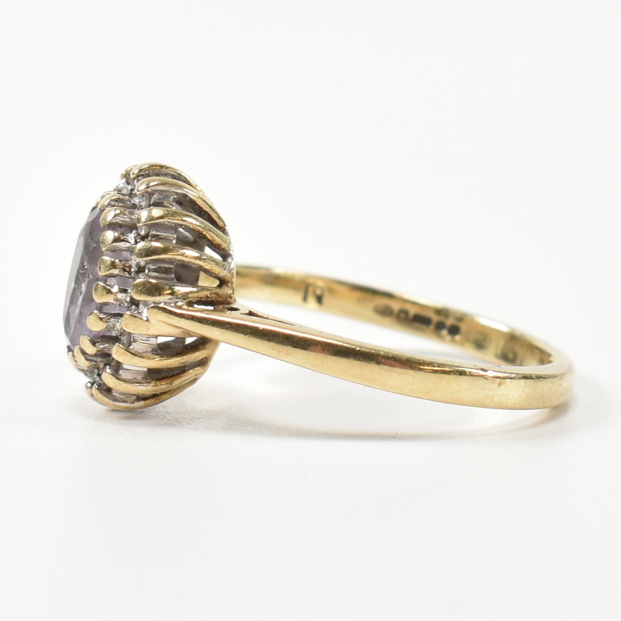 HALLMARKED 9CT GOLD DIAMOND & AMETHYST CLUSTER RING - Image 5 of 8