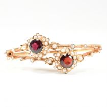 19TH CENTURY VICTORIAN PEARL & GARNET CLUSTER BANGLE