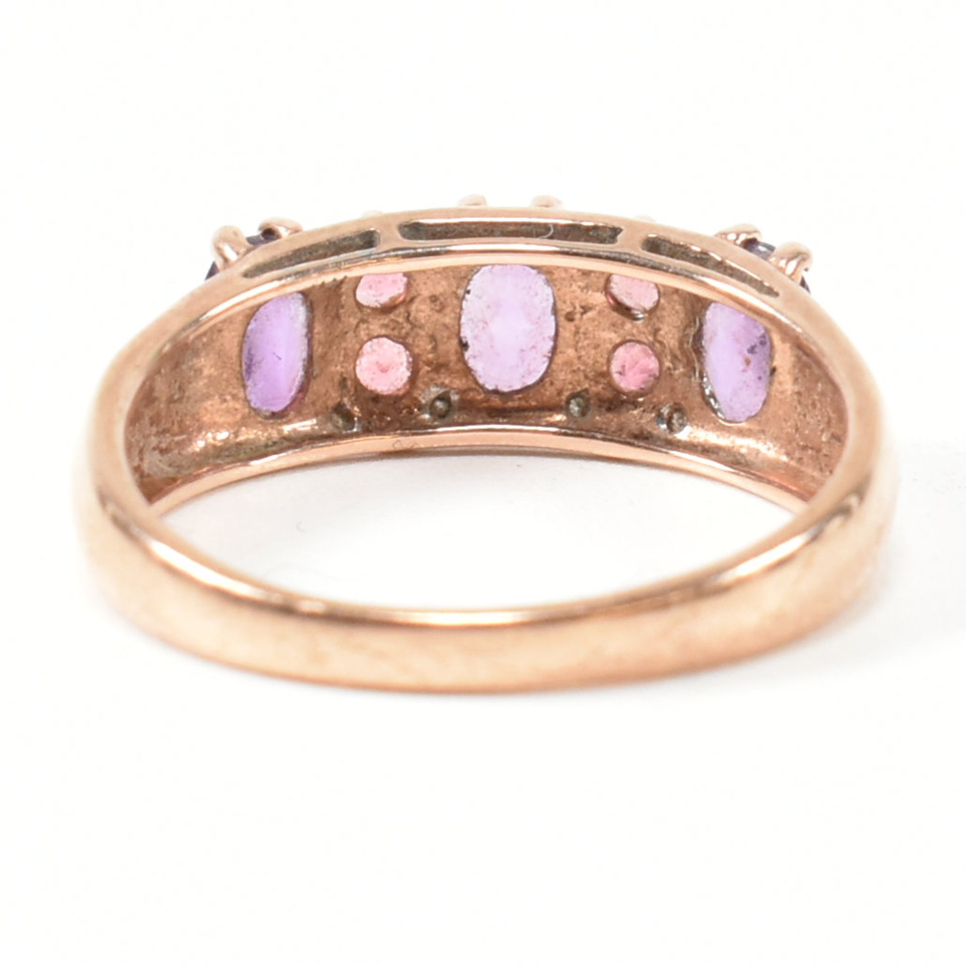 HALLMARKED 9CT ROSE GOLD DIAMOND AMETHYST & TOURMALINE RING - Image 4 of 6