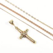 9CT GOLD CROSS NECKLACE PENDANT & 9CT GOLD BROKEN CHAINS