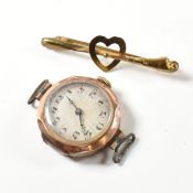 9CT GOLD HEART BROOCH PIN & HALLMARKED 9CT GOLD WATCH CASE