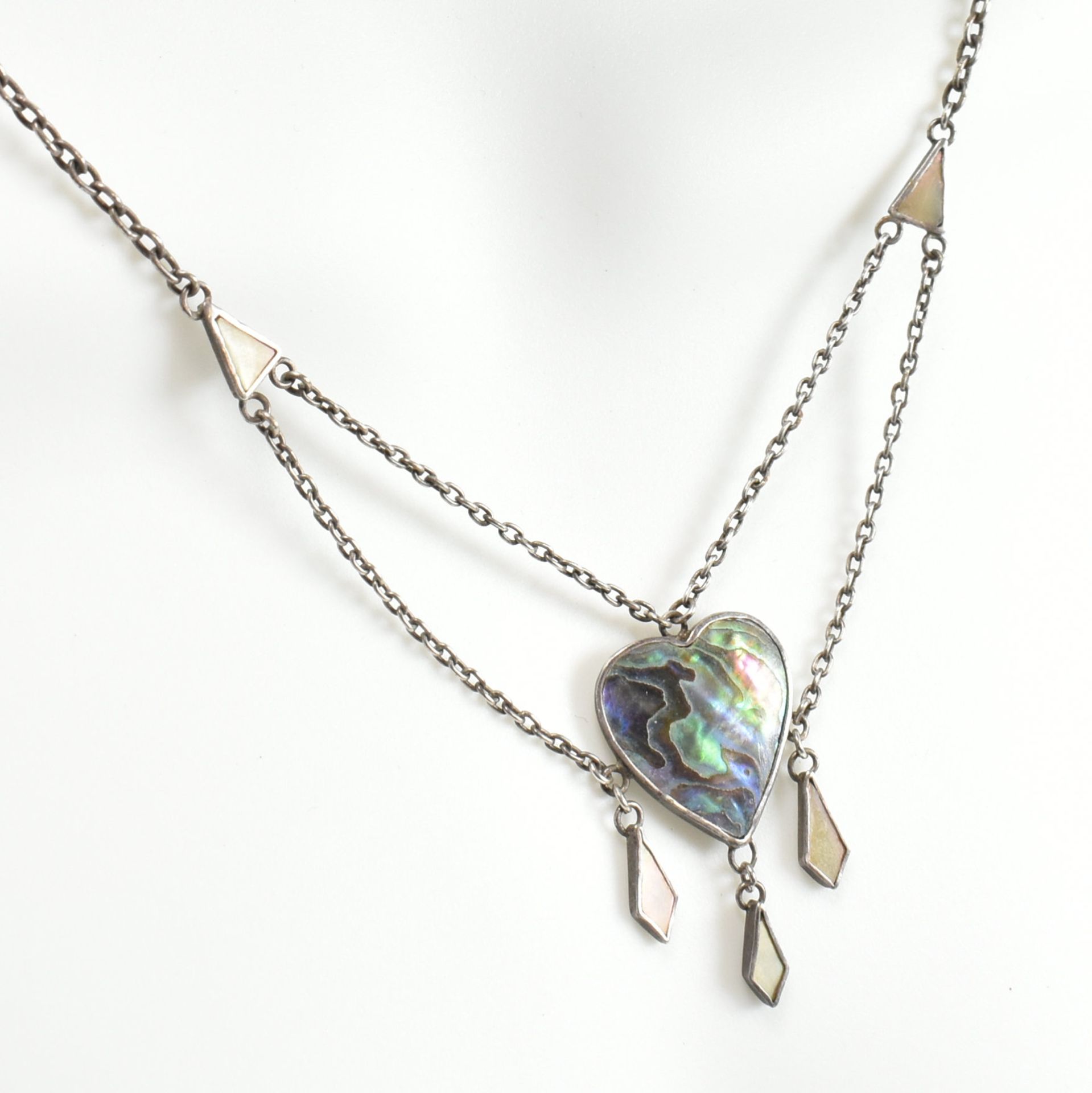 ARTS & CRAFTS STYLE SILVER & ABALONE HEART PENDANT NECKLACE - Bild 8 aus 9