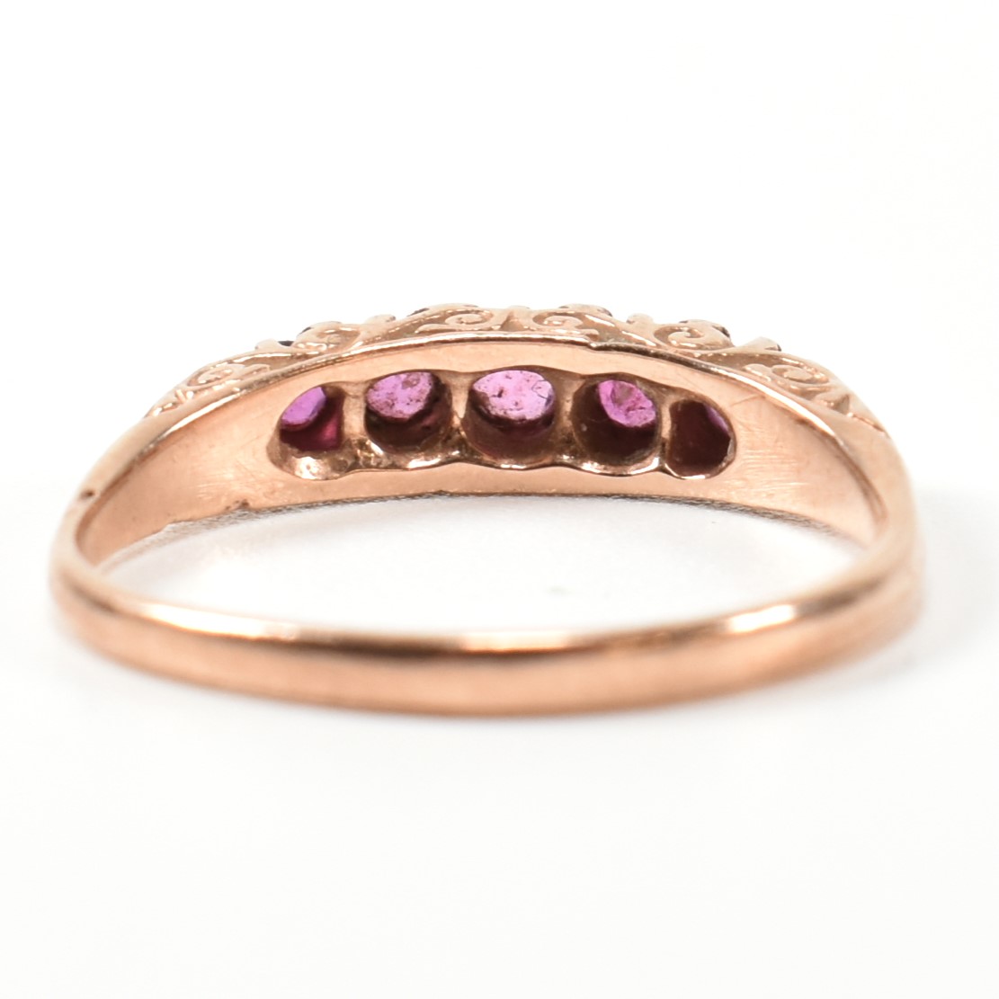 HALLMARKED 9CT ROSE GOLD & RUBY FIVE STONE GYPSY RING - Image 2 of 9