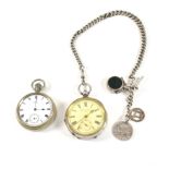 J.G. GRAVES POCKET WATCH ON SILVER ALBERT CHAIN & WALTHAM POCKET WATCH