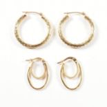 TWO PAIRS OF 9CT GOLD HOOP EARRINGS