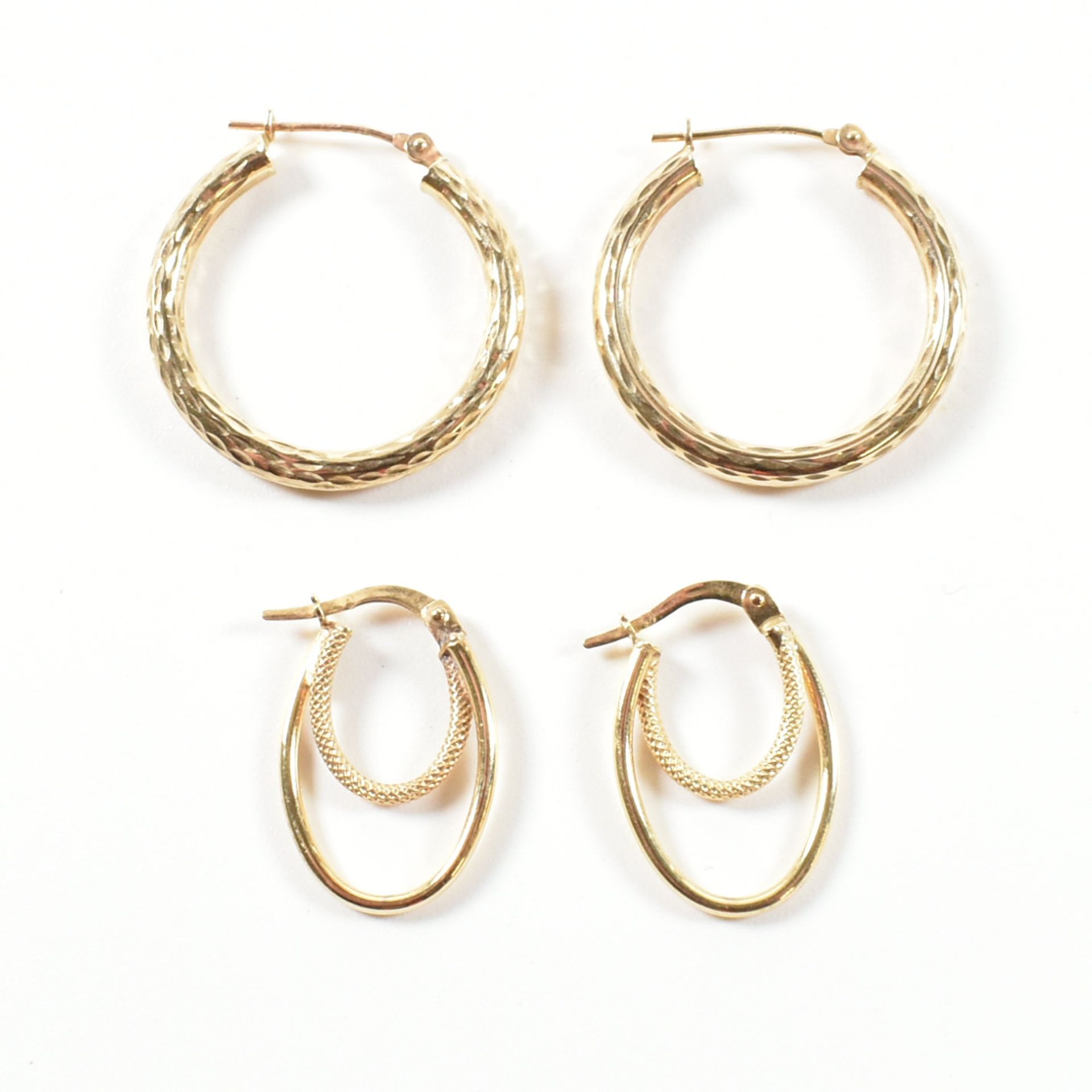 TWO PAIRS OF 9CT GOLD HOOP EARRINGS