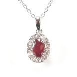 HALLMARKED 18CT GOLD RUBY & DIAMOND PENDANT NECKLACE