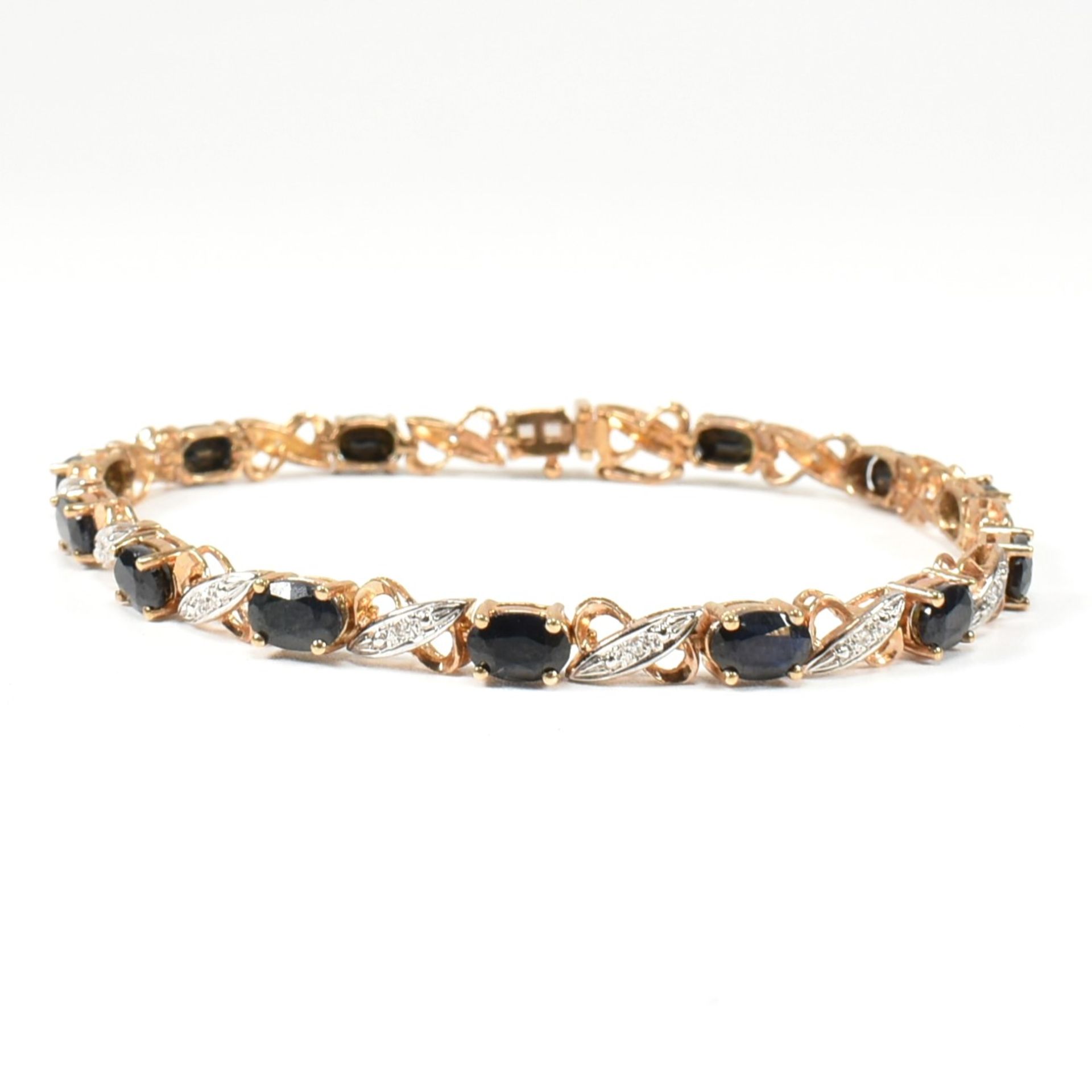 9CT GOLD, SAPPHIRE & DIAMOND LINE BRACELET