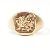 HALLMARKED 9CT GOLD SIGNET SEAL RING WITH DRAGON INTAGLIO