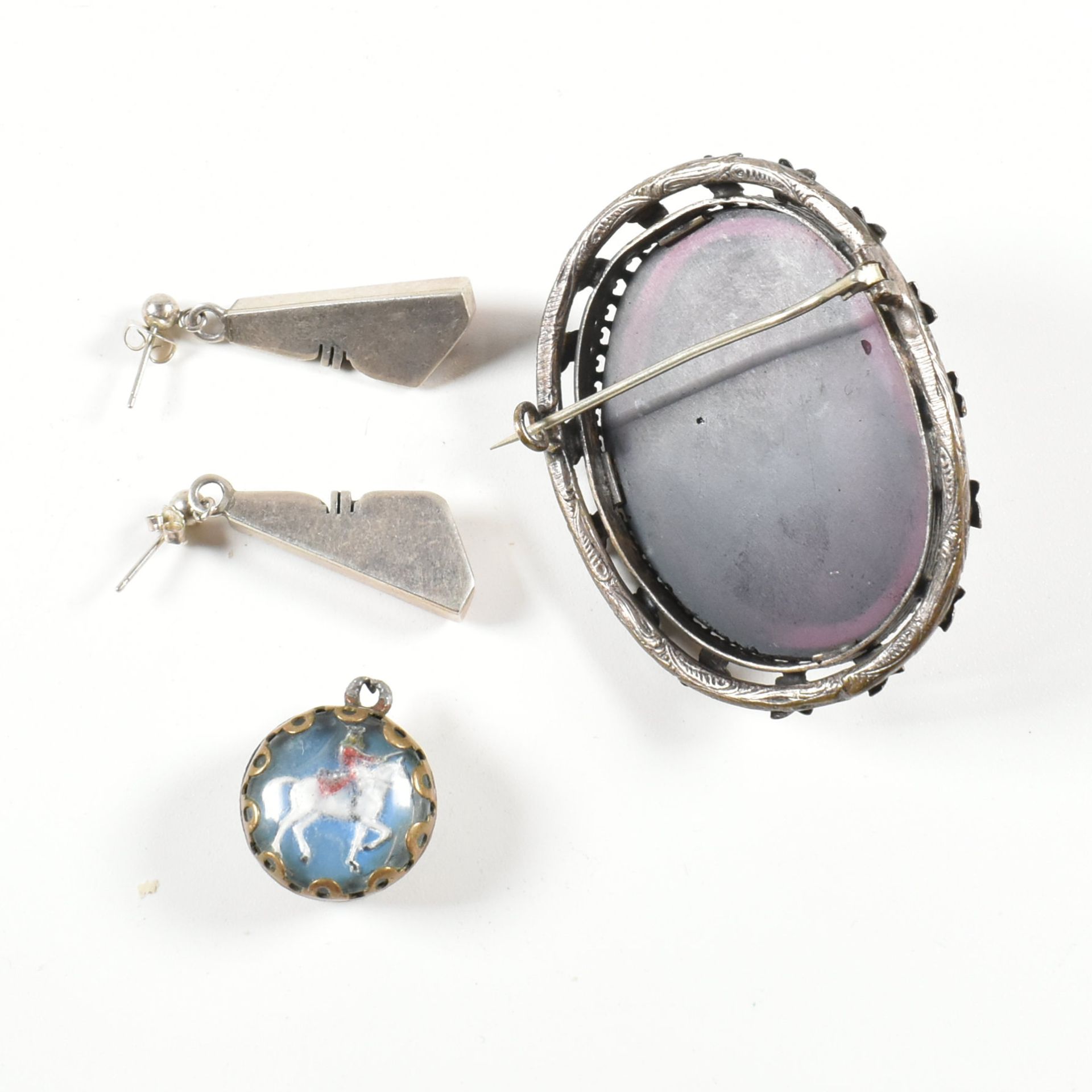 SIGNED NAVAJO SILVER & GEM SET NECKLACE & EARRINGS - Image 4 of 8