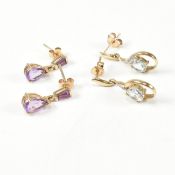 TWO PAIRS OF 9CT GOLD & GEM SET PENDANT EARRINGS